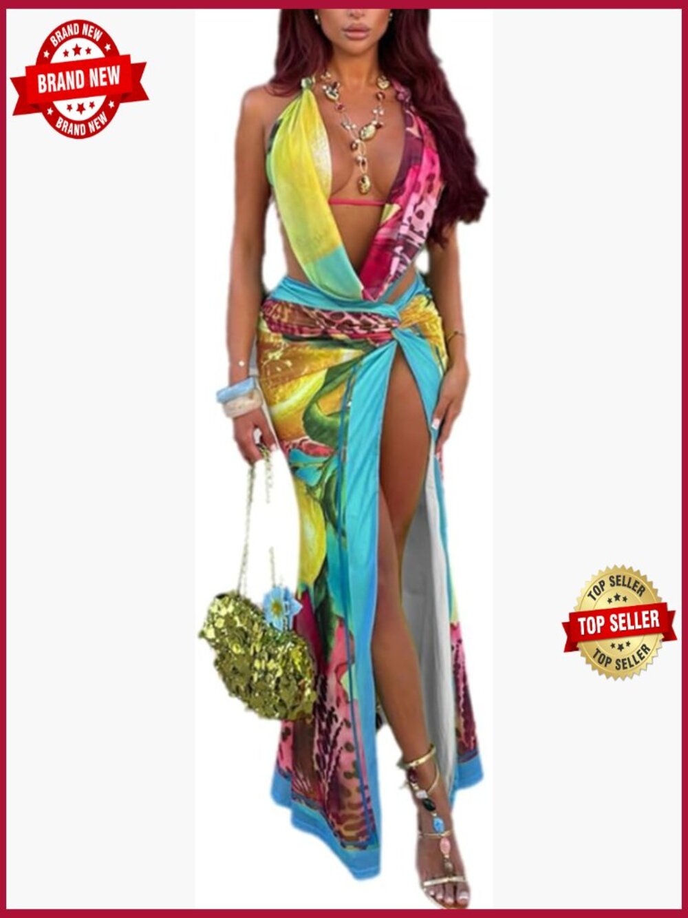 Women's 2 Piece Skirt Set Floral Print Crop Top High Slit Maxi Skirt Vacation